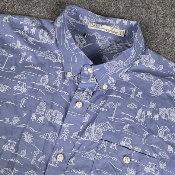 Criquet Other - Criquet Button Down Shirt Mens XXL Blue Golf Print Short Sleeve Cotton Tencel